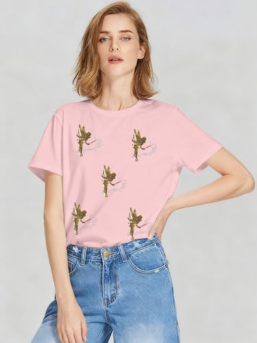 Image of Magical Shirt for Women Magic Princess Sequin Top Vacation Holiday Short Sleeve Top Graphic Tshirt