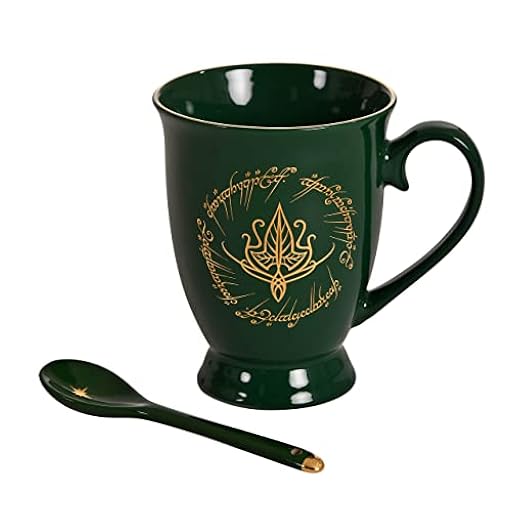 Elbenwald Taza coleccionable de El Señor de los Anillos Elfos con Cuchara 270 ml Cerámica Verde | Ya disponible en tu tienda friki favorita! En mundofriki.es!