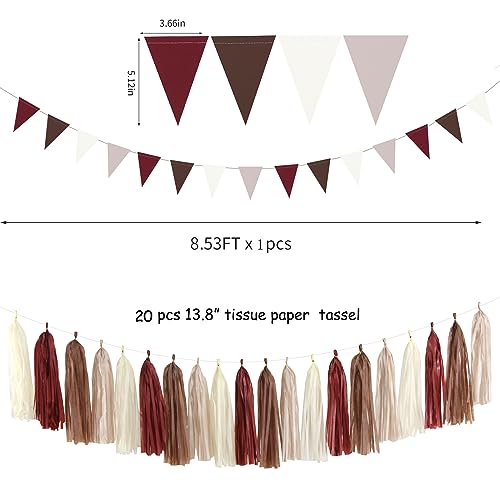 Image of Brown Burgundy Champagne-Gold Party-Decorations - 30pcs Rustic Boho Wedding Tissue Pom-Poms Streamers ,Fall Autumn Tassel Garland Banner,Birthday Baby Bridal Shower Engagement Decor Lasting Surprise