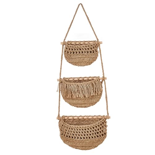 Cesta colgante de 3 niveles para organizar frutas y verduras frescas en la pared de tu cocina 2