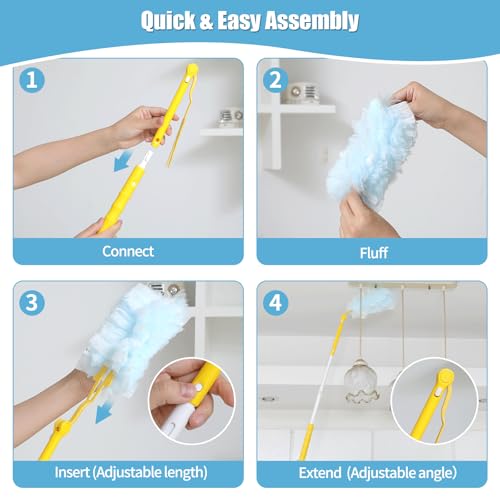 Image of 40 Count 360 Heavy Duty Duster Refills Compatible with Swiffer,Large Size-Extra Thick Disposable Electrostatic Duster Refill with 1 Retractable Handle(35-inch Length Fully expanded)