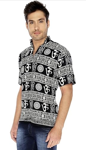 Image of THE MAKKI Trends - Om Printed Kurta for Men & Boys | Cotton Half Sleeve Mahadev Mahakal Kurta T-Shirt for Events, Festivals, and Religious Ceremonies (Regular)