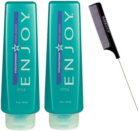 Enjoy STRAIGHTENER, Style - Straighten and Control Frizz, Coarse or Curly Hair (with Sleek Steel Pin Tail Comb) Straightening Gel (8 ounce size (PACK OF 2))