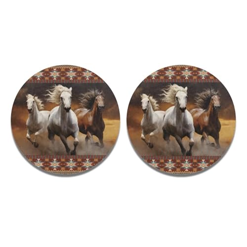Dremagia Aztec Running Horse Car Cup Holder Coaster, Anti-Slip Universal Car Coaster 2 Pack 2.8'' Car Cup Coaster Car Interior Accessories for Women and Men-Animal Decorate