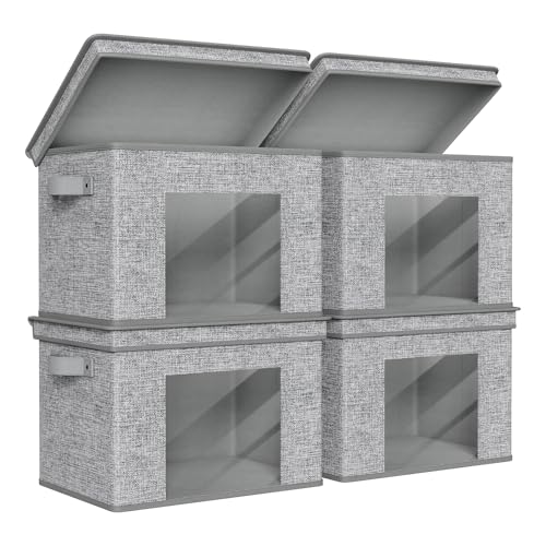 Univivi Fabric Storage Bins with Lids for Closet, 4 Pack, Grey Pattern