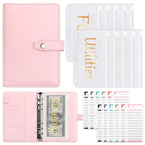 Budget Binder With Zipper Envelopes - Crocodile Money Organizer, Cash Saving Book Budgeting Planner, Cash Stuffing Folder Envelope System, A6 Bill Binders With Pockets (Button-Pink) #TOP1