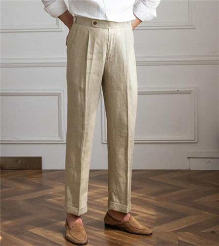 Men Dress Pants Linen Flat Front Pants Lightweight Mens Chino Pants Business Party Beach Wedding2