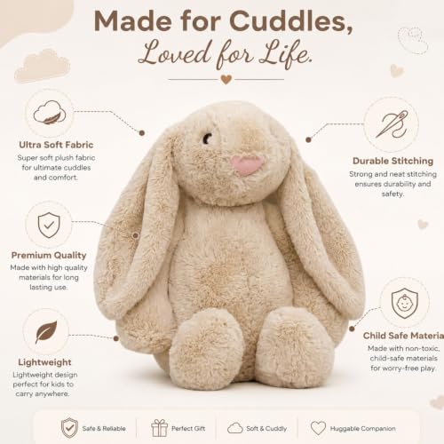 Image of Grey Bunny Rabbit Plush Soft Toy 40 CM for Kids, Ultra Soft Stuffed Bunny Teddy with Long Floppy Ears, Premium Plush Animal for Boys & Girls, Cute Cuddly Rabbit Doll for Birthday Gift
