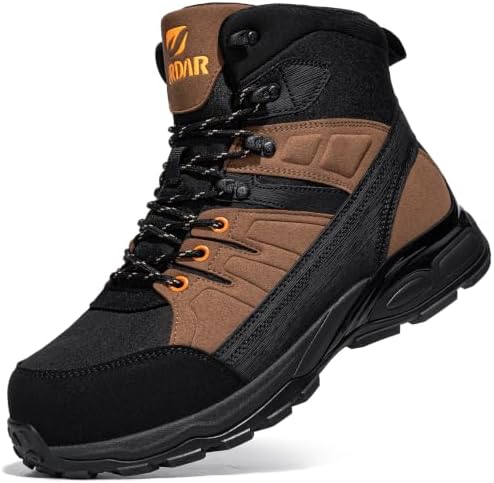 URDAR Work Boots for Men Steel Toe Boots Work Shoes Brown Black 45 — view 6