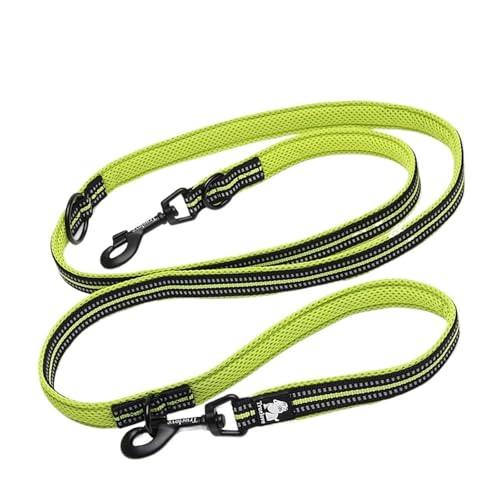 7 In 1 Multi-Function Adjustable Dog Lead Hand Free Pet Training Leash Reflective Multi-Purpose Walk 2 Dogs(Yellow dog leash,L 2