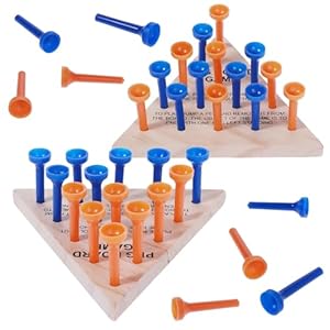 2 Pack Wooden Triangle Peg Board Game Family Wooden Tricky Board Game Portable Travel Time Educational Puzzles Strategy Toy Fit for Any Age People Alternative Video Games to Pass Time