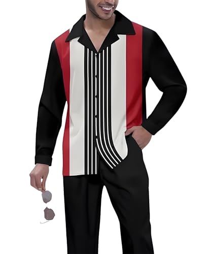 Men's Casual 2 Piece Dress Shirts Pants Suits Long Sleeve Leisure Shirts Pants Sets S-5XL