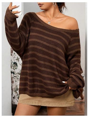 Floerns Women's Plus Size Striped Long Sleeve Sweaters Scoop Neck Knit Oversized Pullover Top2