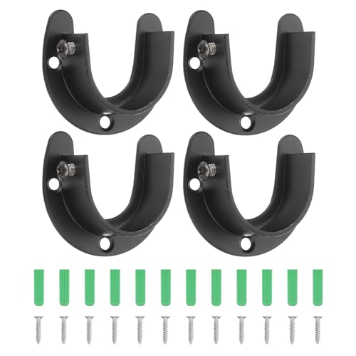 sourcing map Soporte para barra de armario, 4 soportes de acero inoxidable en forma de U para barra de 32 mm de diámetro, color negro