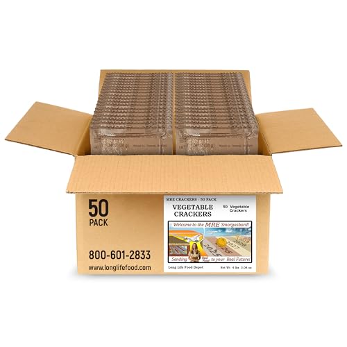 MRE Crackers (50-Pack) – Vegetable – Long Shelf Life – 2023+ Production Dates by Long Life Food Depot – Meals Ready to Eat