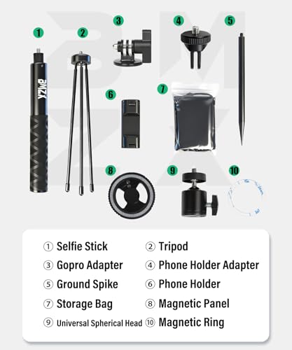 BMZX Golf-Stativ, Einbeinstativ, 119,4 cm, Selfie-Stick für Golfschwungtraining und -aufnahmen, mit Spike, Stativ, Handyhalterung, 1/4-Zoll-20-Schraube, Tragetasche, kompatibel mit iPhones, Android