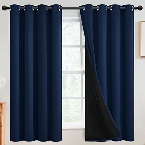 SimpleHome Navy Blue 100% Blackout Curtains Room Darkening Living Room 63