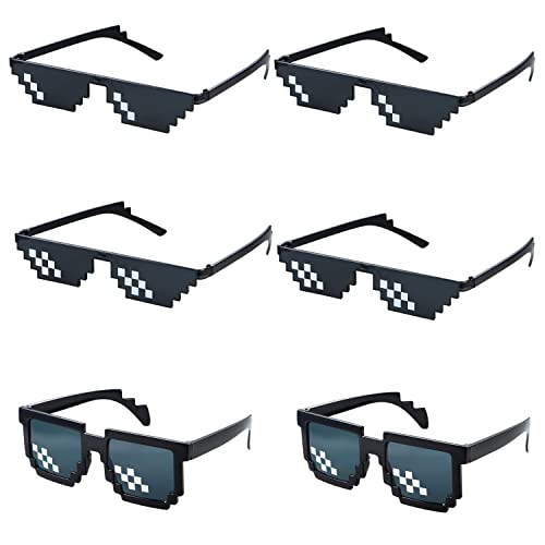 6 Pack Lunettes de Soleil Thug Life, Lunettes de Soleil Thug Life Pixelated Mosaic, Soleil Lunette Drole Créatif Lunettes, Lunettes Thug Lunettes de Soleil Pixel en Plastique, Accessoires Photo Cover