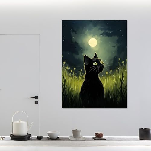 Chat noir art mural drôle décoration vintage de cuisine et salle de bain 70x90