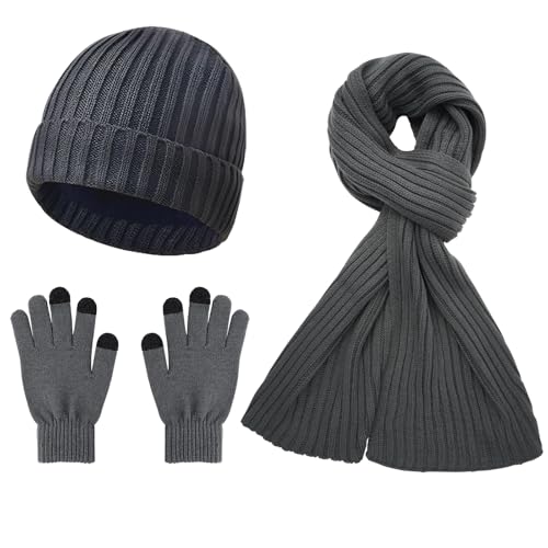 Gorro y bufanda hombre con guantes térmicos táctiles para proteger del frío
