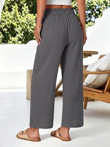 Image of ANRABESS Womens Wide Leg Cropped Palazzo Pants | Lightweight Breathable Elastic High Waisted Pants, Beach Vacation Flowy, Lounge & Casual Summer Trousers with Pockets