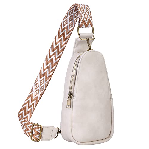DIVCIDLC Sling Crossbody Bag for Women Chest Purse Fanny Pack Shoulder Backpack With Guitar Strap, Creamy