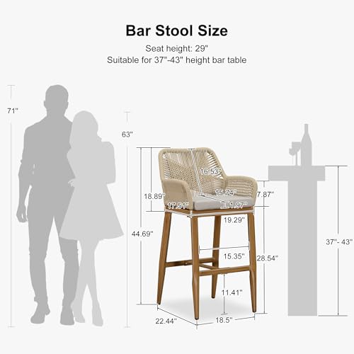 Image of PURPLE LEAF Patio Bar Stools Set of 4 Weather Resistant PE Rattan, Teak