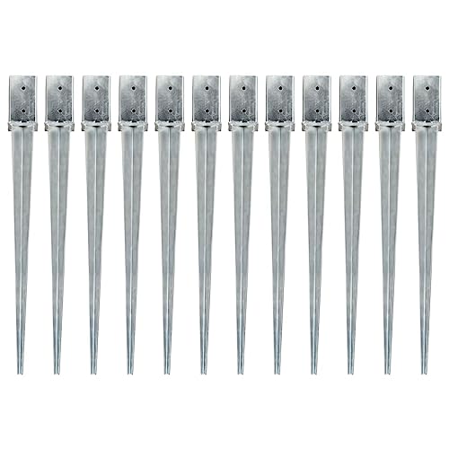Brokky Ground Spikes 12 pcs Silver 8x8x91 cm Galvanised Steel,Ground Spike for Rotary Washing Line Parasol Cloth Airer Stand Base Rust Resistant Heavy Duty