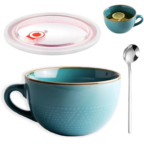 Taza grande de cerámica, taza de 700 ml, taza de café con asa, taza de desayuno para cereales, horno microondas, cuenco de cerámica, ensaladera grande, adecuado para postres lácteos, avena, azul
