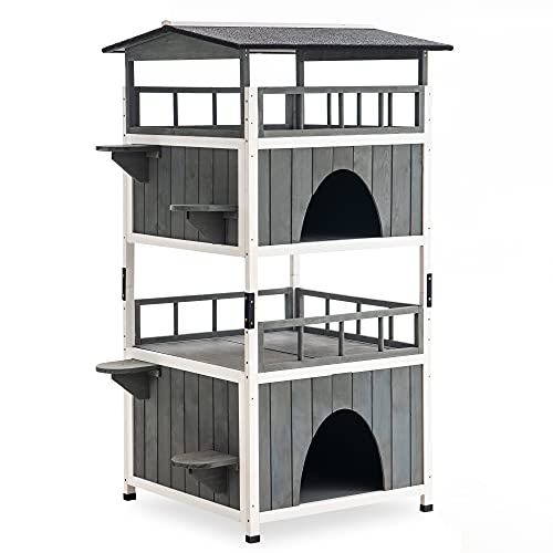 Lovupet Cat House Shelter Outdoor Indoor Feral Cat Enclosures Condo Small Pet Dog House with Escape Door Waterproof for Outside Gray CT01-EY