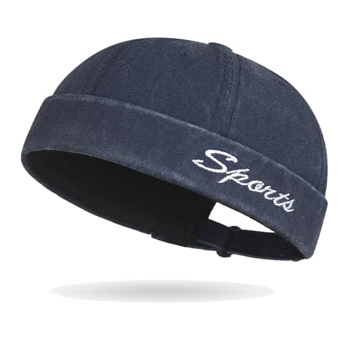 Image of Classic Vintage Style Solid Color Sailor brimless Skull hat Casual Washed Cotton Rolled Cuff Harbour Hat