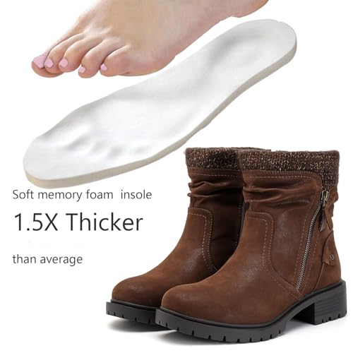 Luoika Women's Wide Width Ankle Boots - Low Heel Side Zipper Slouchy Mid Calf Boots Short Booties.3