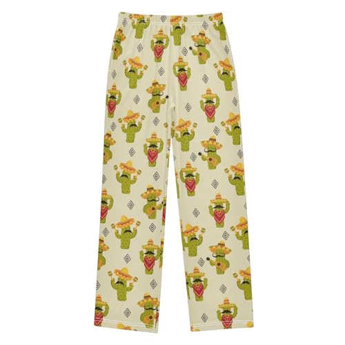 ZZXXB Funny Mexico Cactuses Boys Long Pants Soft Trousers Elastic Waist Kids Lounge Bottoms with Pockets S-XL
