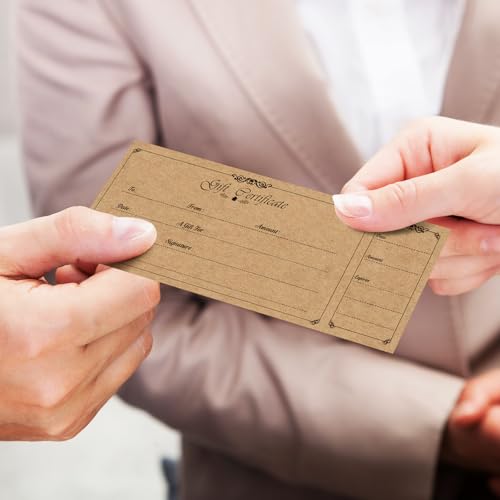 Nuanchu 100 Sets Gift Certificates for Business Christmas Blank Gift Certificate Cards Vouchers Coupon Card with Envelopes for Salon Spa Restaurants Birthday, 4.7 x 2.4 in (Classic,Brown) - Image 4