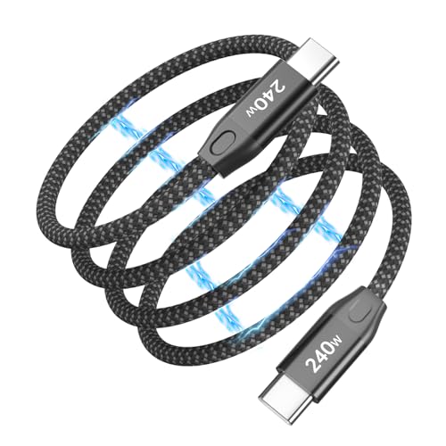 Yingsj Cable Magnético USB C 240W - Cable de Carga Tipo C a Tipo C 1.5M/4.92FT - Nailon Trenzado para iPhone 15, Galaxy, Pad, MacBook