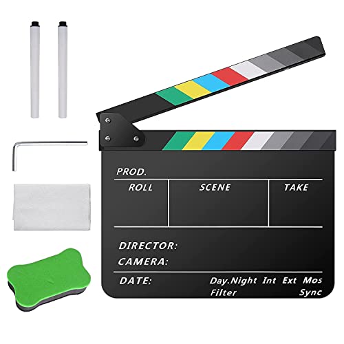 ANTEEKE Filmklappe Regieklappe Farbstreifen Bunte Szenenklappe Clapperboard HB 25 x 30 cm für Filmen Video Requisiten Familiendekoration TV-Serie Studio live Werbung (Schwarz) Cover