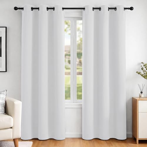 Deconovo Tende Oscuranti per Interni 2 Pezzi 214 CM Altezza, Termiche Isolanti, Anti-Rumore, con Anelli, Ideali per Camera da Letto e Soggiorno, 107x214 CM, Grigio Perla
