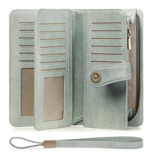 Image of FALAN MULE Wallets for Women Trifold Wristlet Wallets Large Capacity RFID Blocking Ladies Purse Credit Card Holder