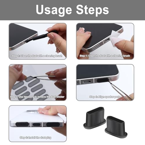 Noviatrix 34 Stück Set Handy Staubschutz, Silikon USB C Schutzkappe, Lautsprecher Handyhülle mit Reinigungsset, Wasserdicht und Staubdicht Ladebuchse Schutz für Type-C Port Geräte