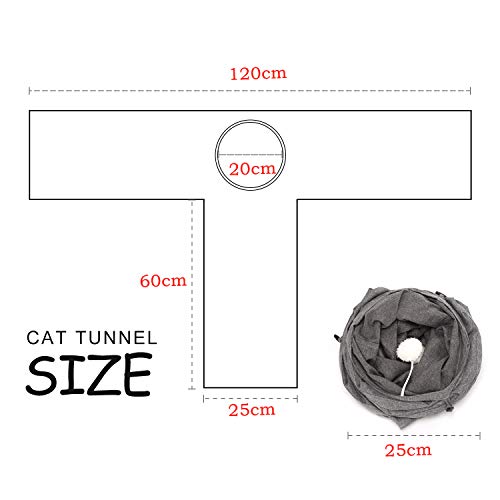 Ownpets Collapsible Kitty Tunnel, 3 Way Cat Tube 120CM Long with Plush Ball & Feather Toy, Large Cat Play Tunnel for Indoor Kitten, Puppy, Rabbit - Image 10
