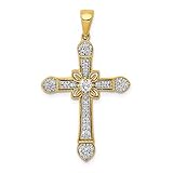 Solid 14k Yellow Gold 1/3ct. Diamond Filigree Cross Pendant Charm