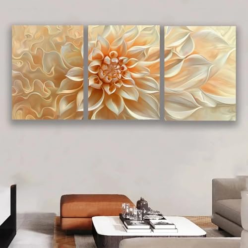 Affiche chrysanthème orange pour salon, lot de 3 toiles murales 30x40cm