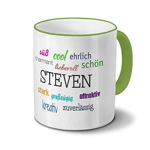 printplanet Tasse mit Namen Steven - Positive Eigenschaften von Steven - Namenstasse, Kaffeebecher, Mug, Becher, Kaffeetasse - Farbe Grün für 12,99 EUR bei amazon.de Bild: printplanet Tasse mit Namen Steven - Positive Eigenschaften von Steven - Namenstasse, Kaffeebecher, Mug, Becher, Kaffeetasse - Farbe Grün für 12,99 EUR bei amazon.de