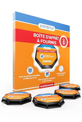 Piège à Fourmis Intérieur & Extérieur [4 Boîtes] Appât Anti Fourmis Maison Interieur avec Effet Nid – Élimine Les Fourmilières Efficacement – Discret, Prêt à l’Emploi, sans Odeur