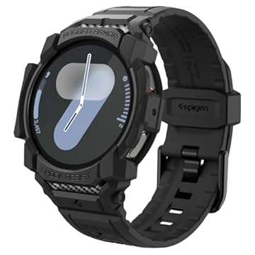 Spigen Capa Rugged Armor Pro projetada para Samsung Galaxy Watch 7 de 44 mm com pulseira, pulseira robusta para Galaxy Watch com capa protetora (2024) - preto fosco