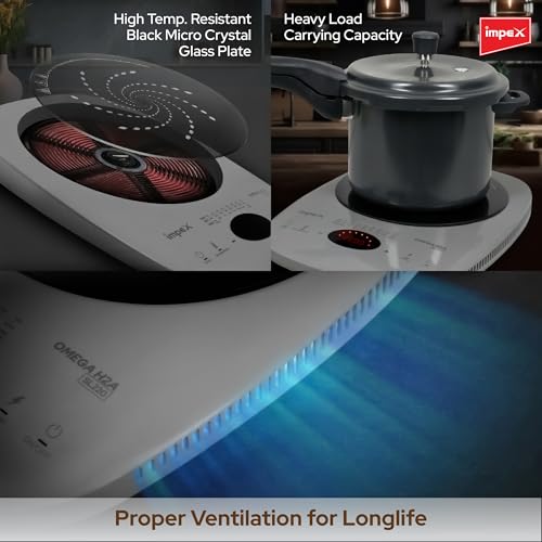 Image of Impex 2200 Watt Induction Cooktop With Full Touch Control | 4 hours Timer Function | Crystalline glass top | Overheat Protection & Auto Turn-Off | 2 Year Warranty | OMEGA H2A SL220