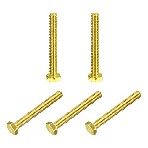Image of uxcell Brass Hex Bolts, 1 /4-20x2 5pcs Fully Thread Grade 4.8 Solid Brass Hexagon Head Bolt Machine Screws for Machinery