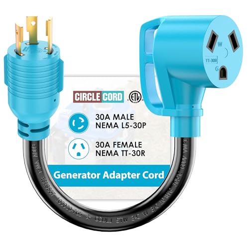 CircleCord 3 Prong 30 Amp Twist Lock Adapter Generator to RV Adapter Cord with Grip Handle L5-30P Twist Lock Male to TT-30R Female Heavy Duty STW 10 AWG for Generator to RV Trailer Camper