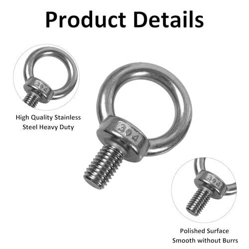 Image of 2PCS M12 Male Thread Eye Bolts, Stainless Steel Lifting Shoulder Eye Bolt, Heavy Duty Screw Ring Shaped Eye Bolt