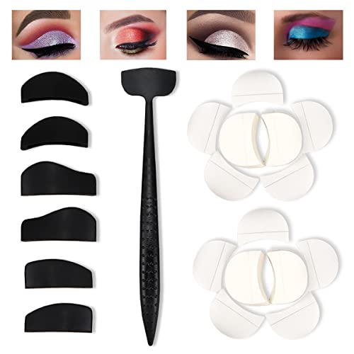 Eyeshadow Crease Line Kit, 7 in 1 Eyeshadow Stamp Kit and 100 Pcs Eyeshadow Shields for Eye Makeup, Quick Eye Makeup Tool & Lazy Eyeshadows Fixer, Silicone Eyeshadow Stencils for Women Girls Beginners